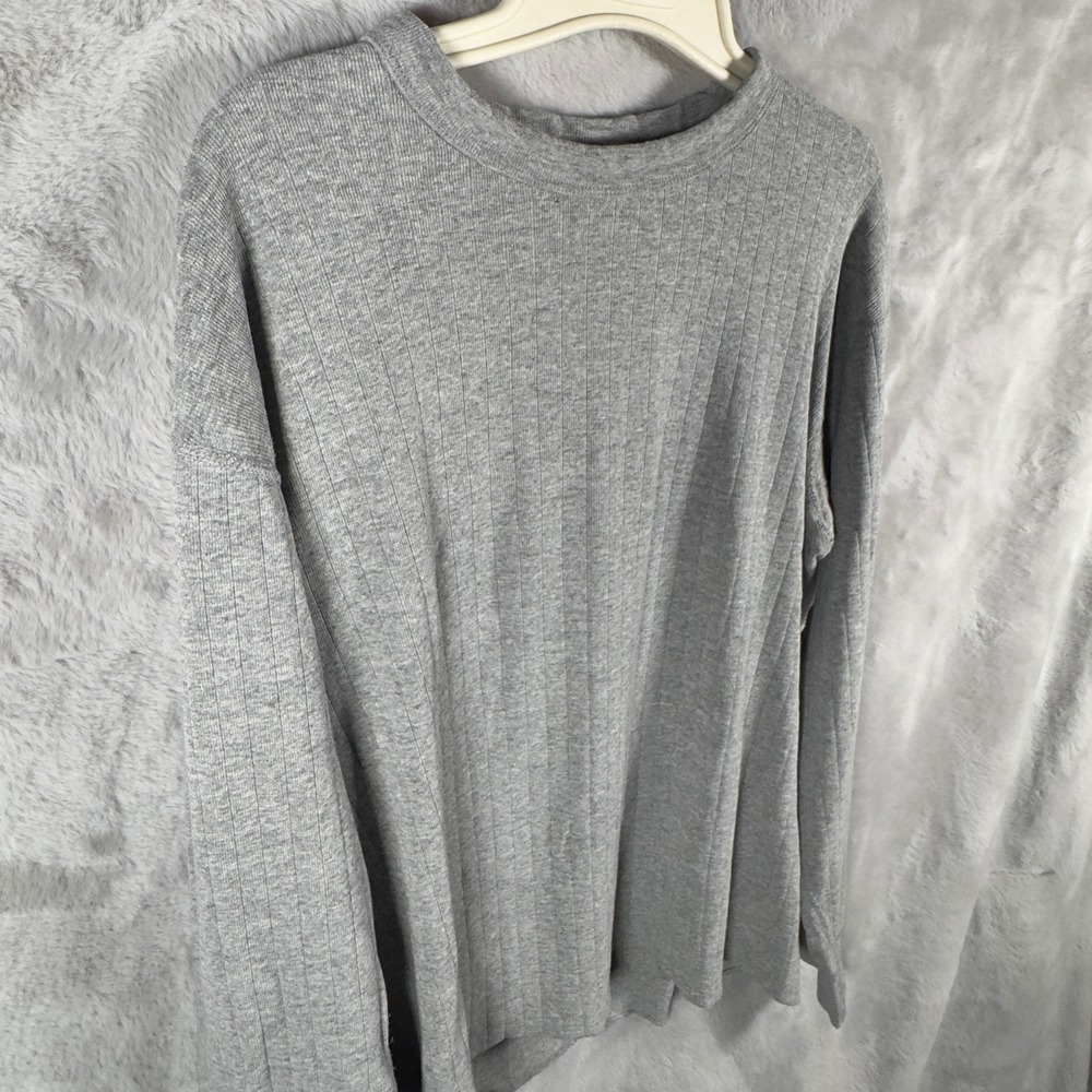 Vintage Champion Ribbed Long Sleeve T-Shirt Gray Made‎ in USA Mens Small 34-36